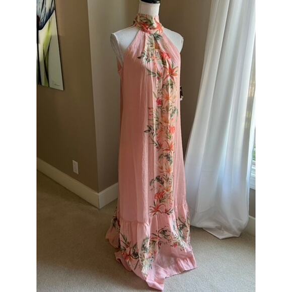 NWT Taylor peach floral halter ruffle maxi dress size 8 - Picture 5 of 9